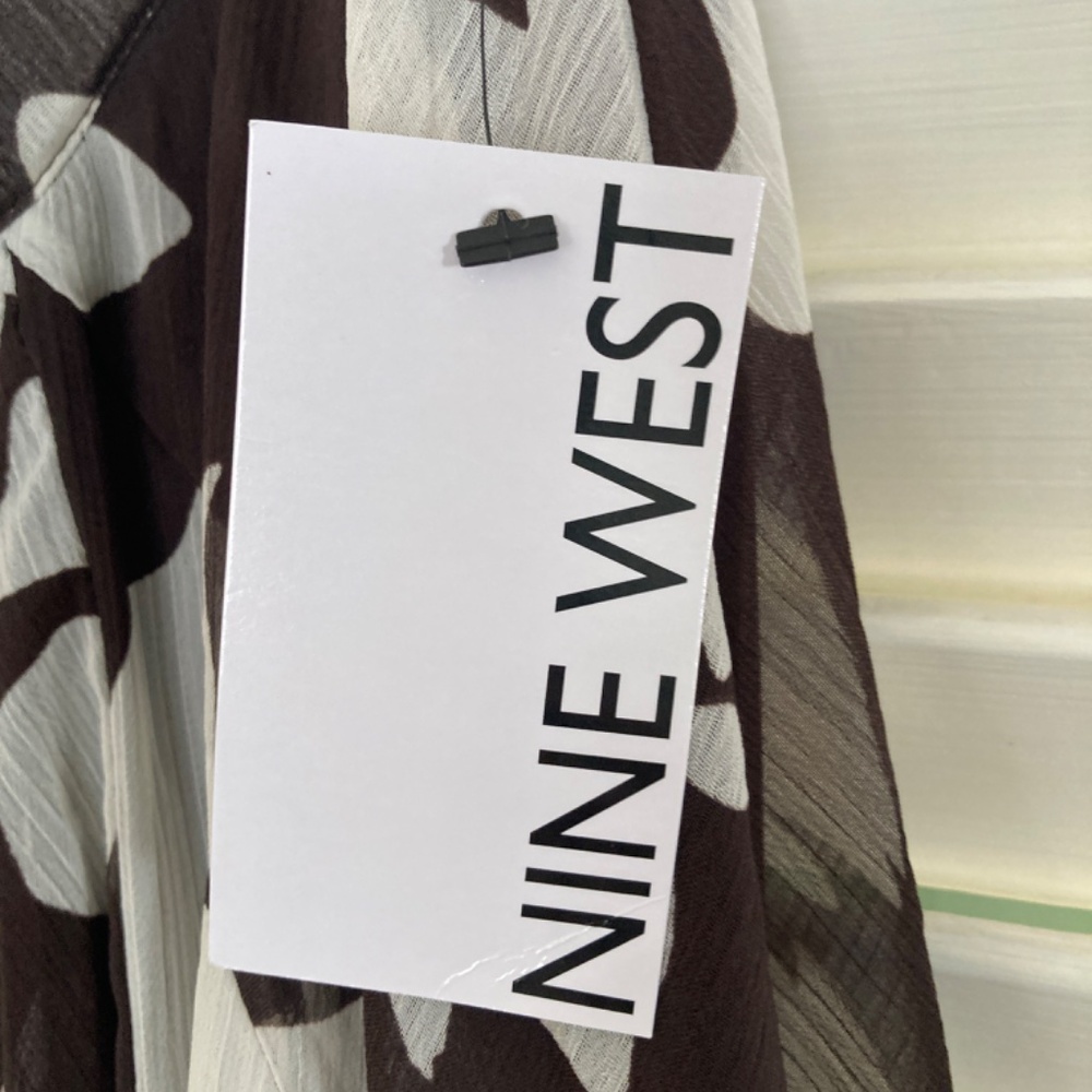 Nine West Woven A-Line Handkerchief Godet Skirt in brown and white LARGE - Picture 3 of 5